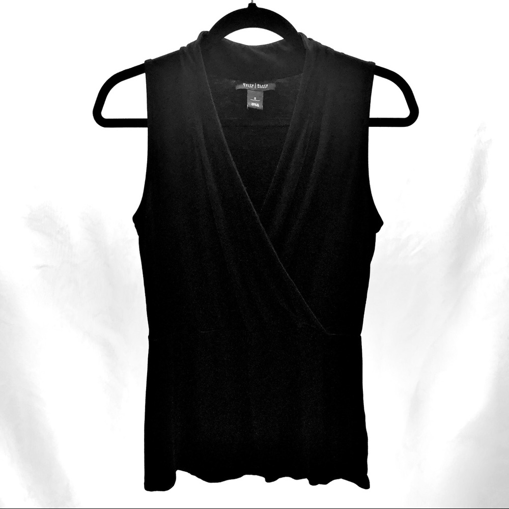 White House Black Market Black sleeveless wrap top